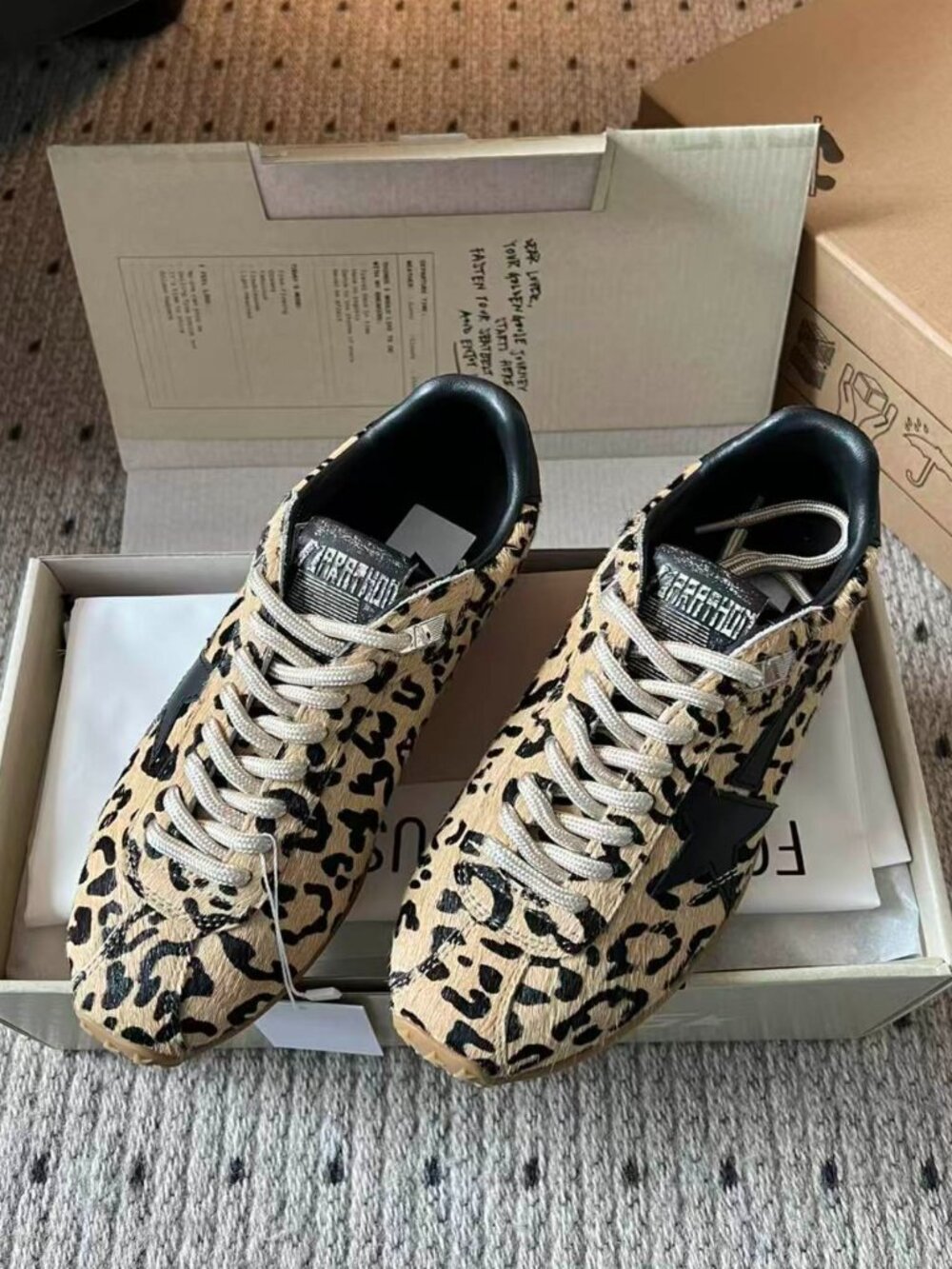 Golden Goose Marathon Speed Leopard Print Star Sneakers EU 39